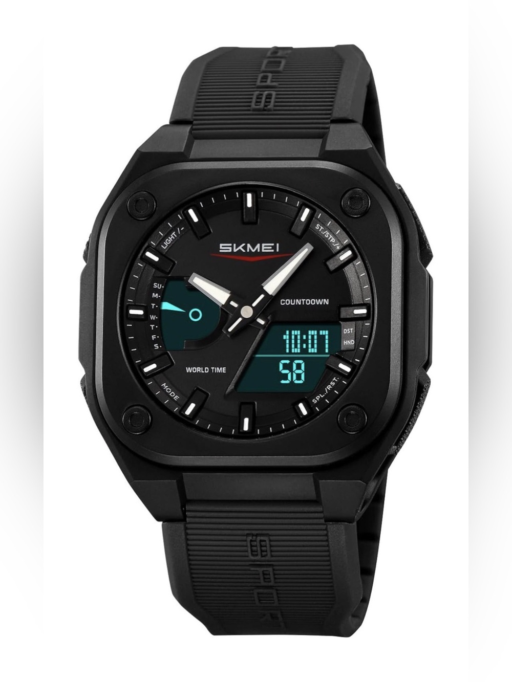 Men’s Tactical Waterproof Digital Watch with Luminous Display & World Time